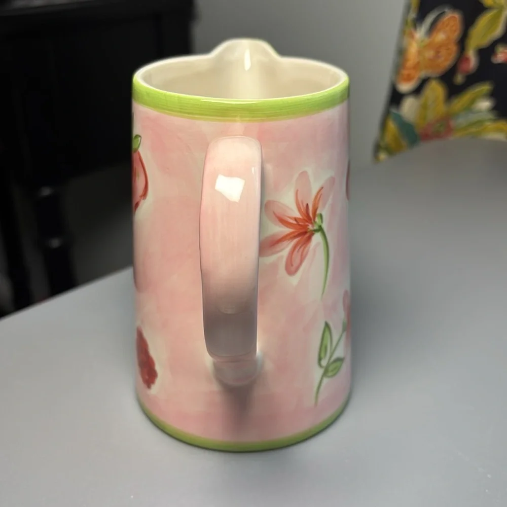 VTG April Cornell Strawberry Creamer Milk Pitcher Pink Red Green 2002